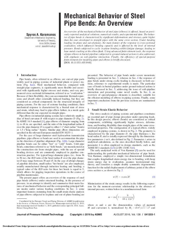 First page of “Mechanical Behavior of Steel Pipe Bends: An Overview”