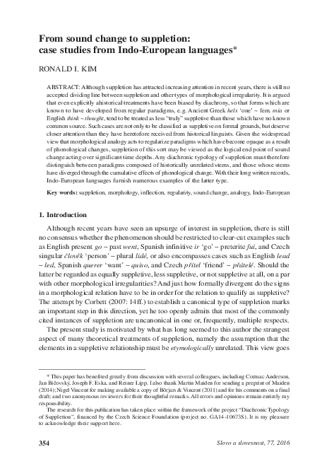 First page of “From sound change to suppletion: case studies from Indo-European languages”