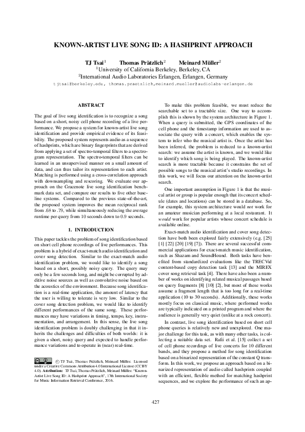 First page of “KNOWN-ARTIST LIVE SONG ID: A HASHPRINT APPROACH”