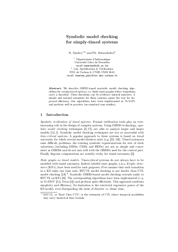 First page of “Symbolic Model Checking for Simply-Timed Systems”