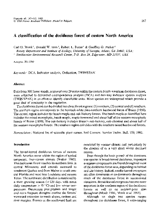 First page of “A classification of the deciduous forest of eastern North America”