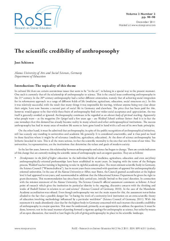 First page of “The scientific credibility of anthroposophy”