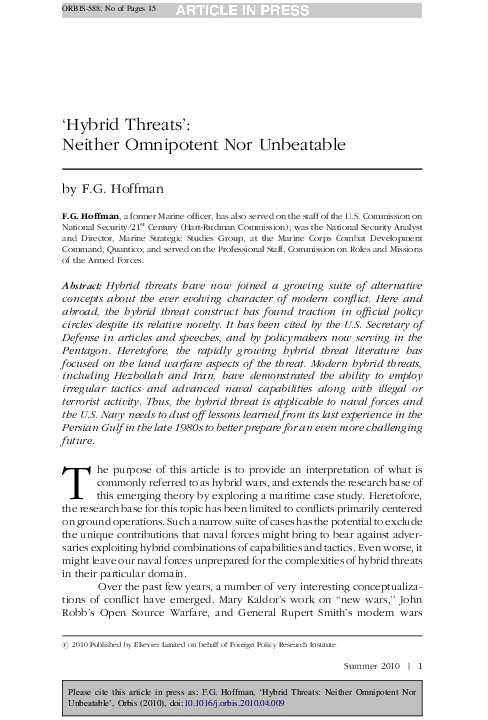 First page of “'Hybrid Threats': Neither Omnipotent Nor Unbeatable”