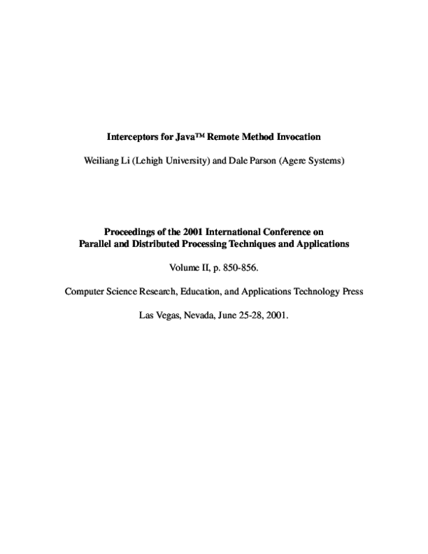 First page of “Interceptors for Java Remote Method Invocation”