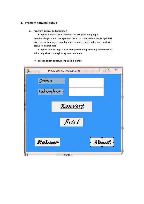 First page of “Program Konversi Suhu delphi 7”