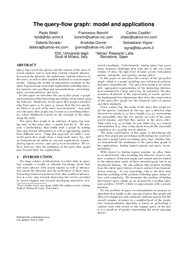 First page of “The query-flow graph: Model and applications”