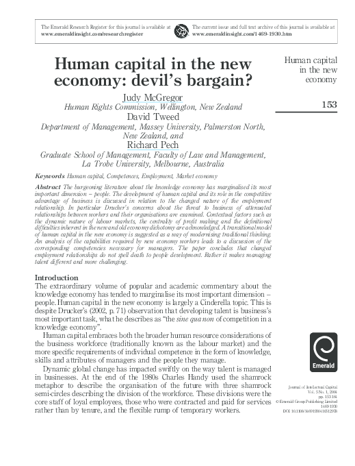 First page of “Human capital in the new economy: devil's bargain?”