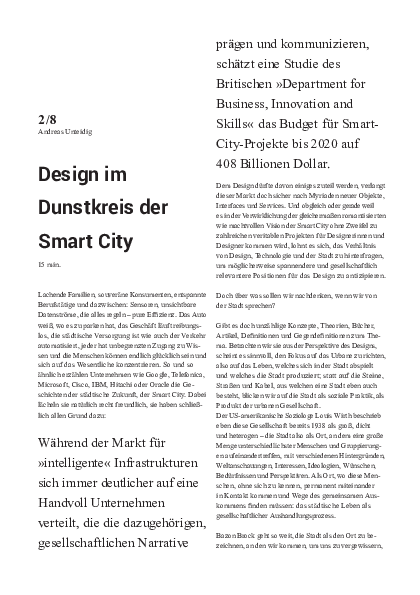 First page of “Design im Dunstkreis der Smart City”