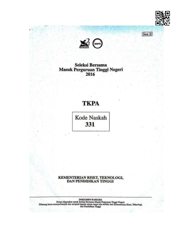 First page of “2016_Soal SBMPTN TKPA 331-OK.pdf”