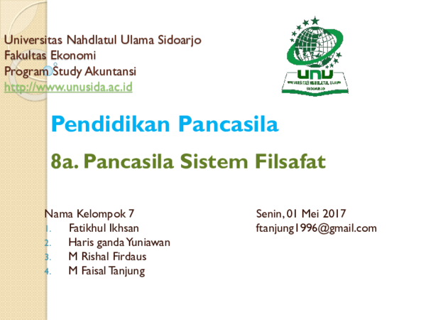 First page of “Pancasila Sistem Filsafat”