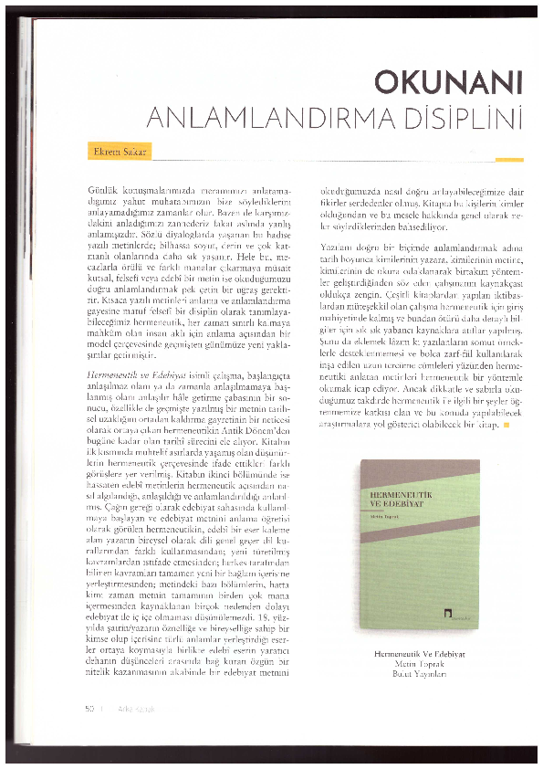 First page of “Metin Toprak - Hermeneutik ve Edebiyat.pdf”