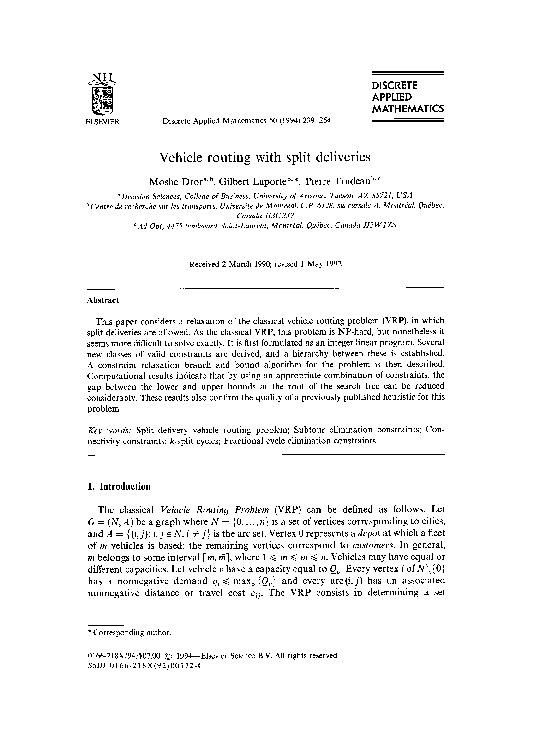 First page of “Vehicle routing with split deliveries”