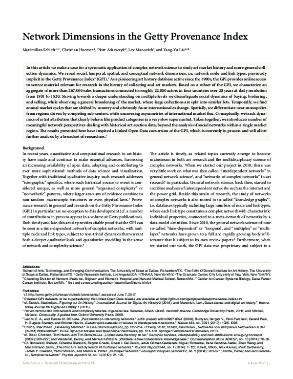 First page of “Network Dimensions in the Getty Provenance Index”