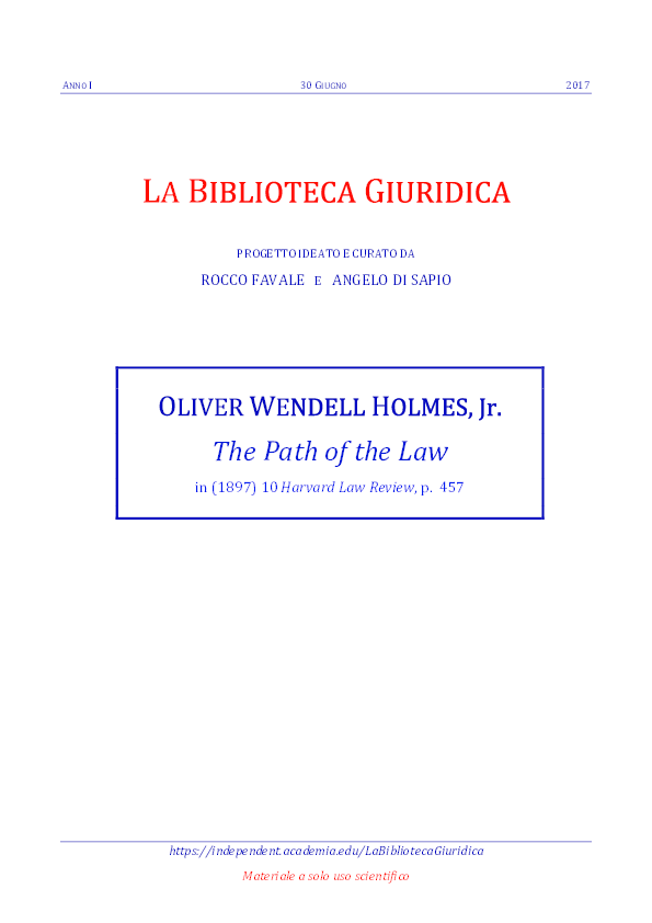 First page of “Oliver Wendell Holmes Jr., The Path of the Law (1897)”