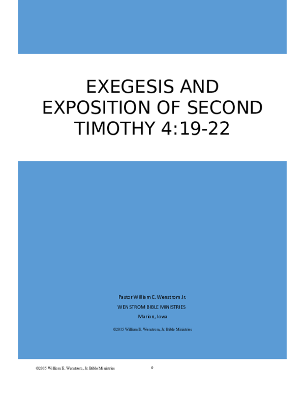 First page of “Exegesis and Exposition of Second Timothy 4 19 22”