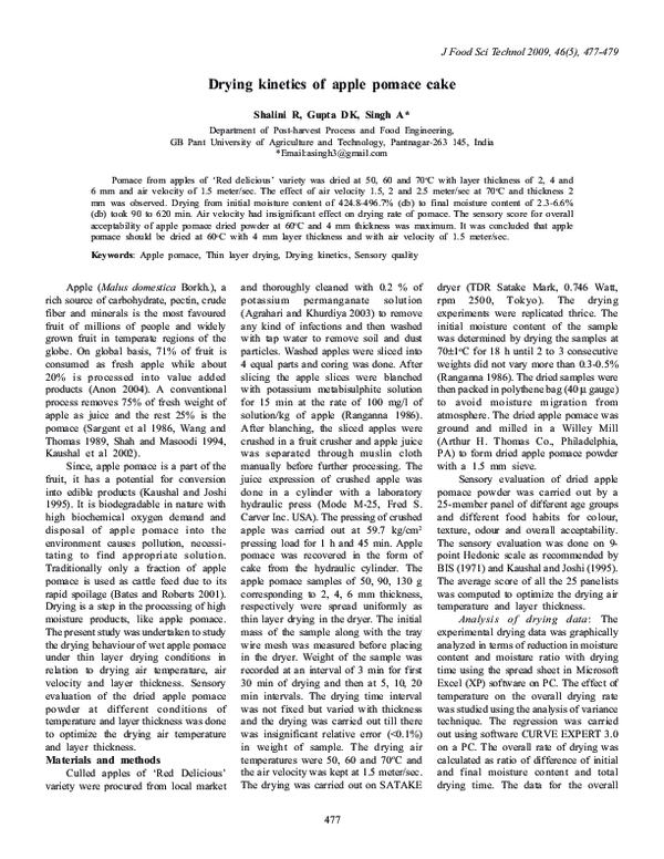 First page of “Drying kinetics of apple pomace cake”