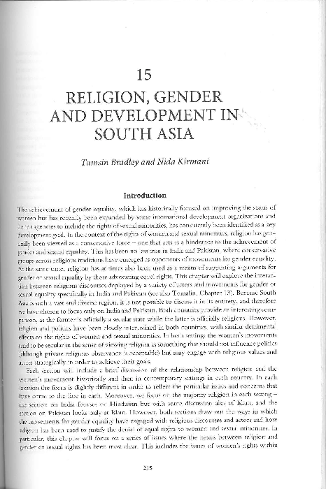 First page of “Religion, Gender and Development in South Asia”