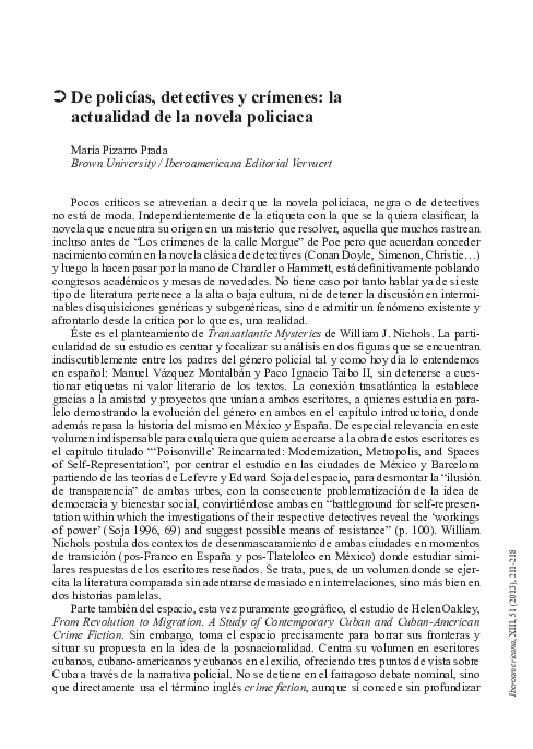 First page of “De policías, detectives y crímenes: la actualidad de la novela policiaca”