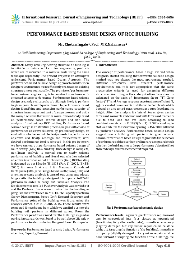 First page of “PERFORMANCE BASED SEISMIC DESIGN OF RCC BUILDING”