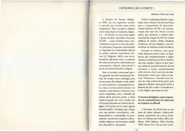 First page of “Introdução a Parte 1 (Compêndio de Ensino Religioso)”