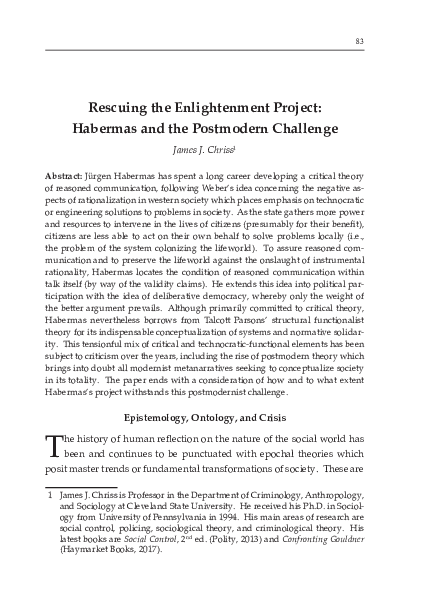 First page of “Rescuing the Enlightenment Project: Habermas and the Postmodern Challenge”