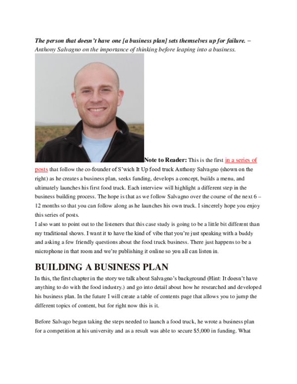 First page of “Food Truck Business Plan”