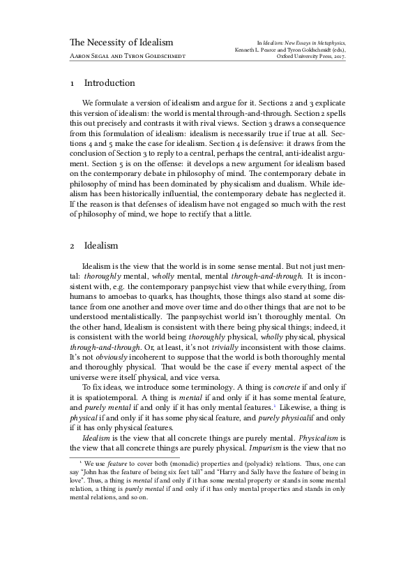 First page of “The Necessity of Idealism”