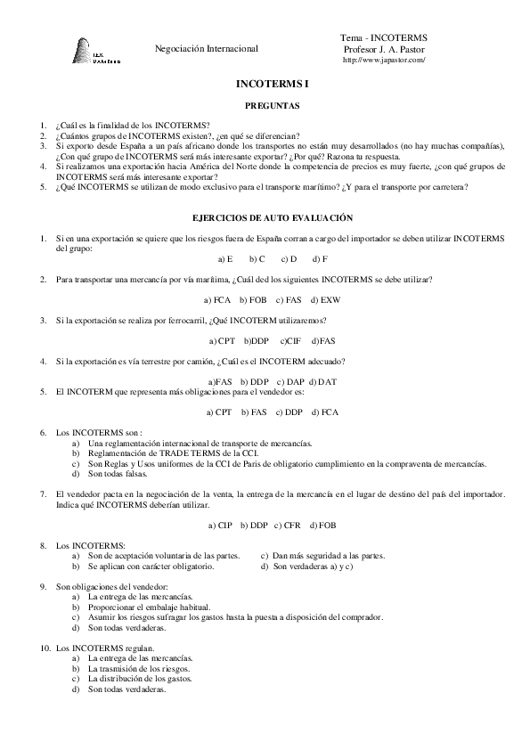 First page of “INCOTERMS I”