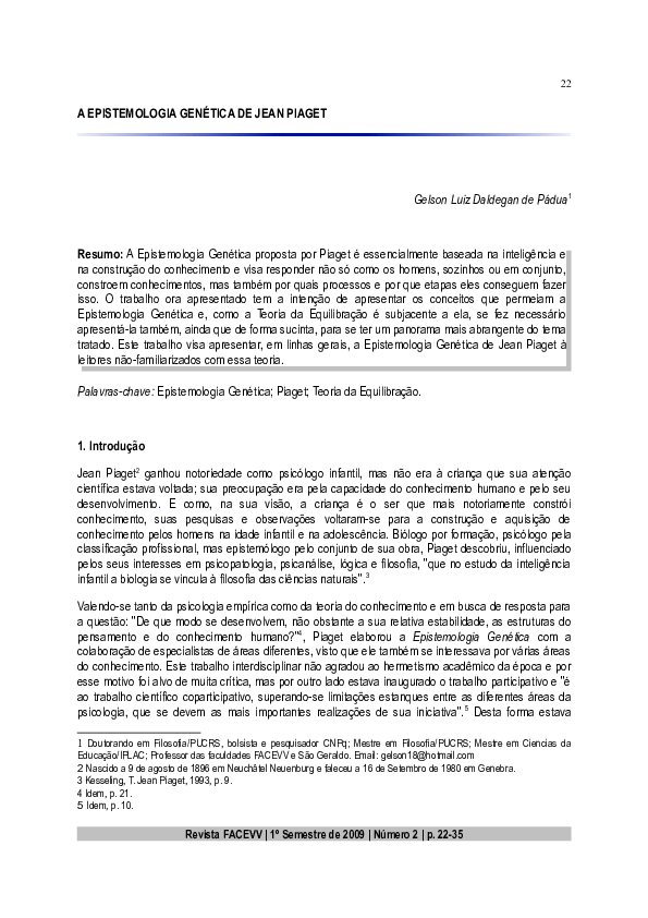 First page of “A EPISTEMOLOGIA GENÉTICA DE JEAN PIAGET”