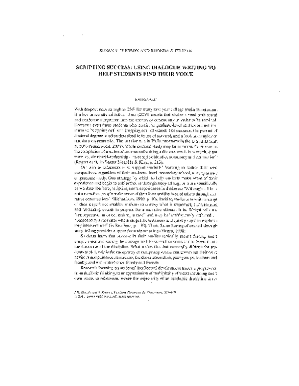 First page of “Scripting success: Using dialogue writing to help students find their voice”