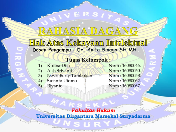 First page of “Slide Mengenai RAHASIA-DAGANG Universitas Dirgantara Marsekal Suryadarma.ppt”