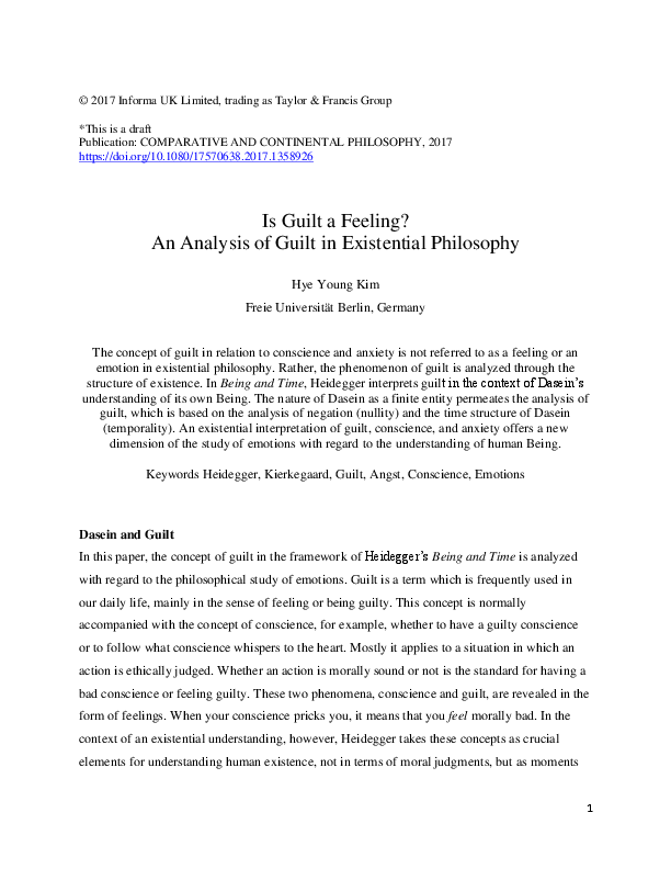 First page of “Is Guilt a Feeling? An Analysis of Guilt in Existential Philosophy”