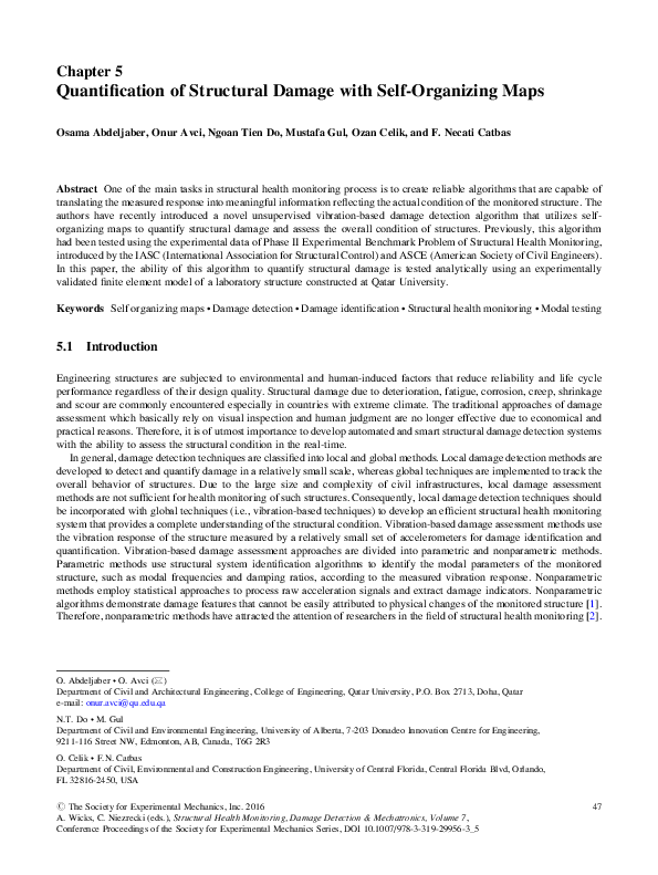 First page of “Quantification of Structural Damage with Self-Organizing Maps”