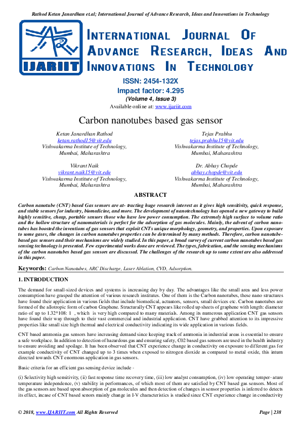 First page of “Carbon nanotubes based gas sensor”