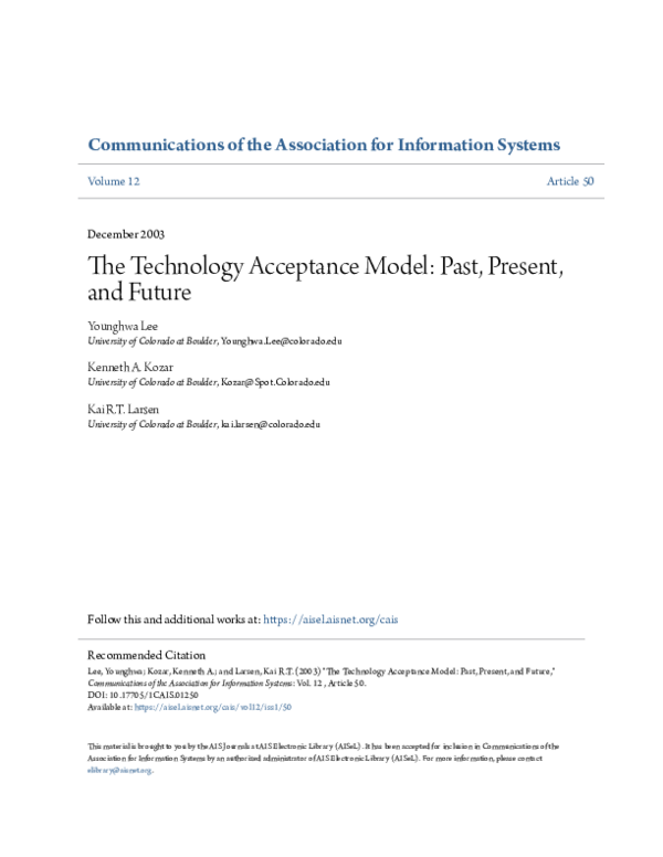 First page of “The technology acceptance model: Past, present, and future”