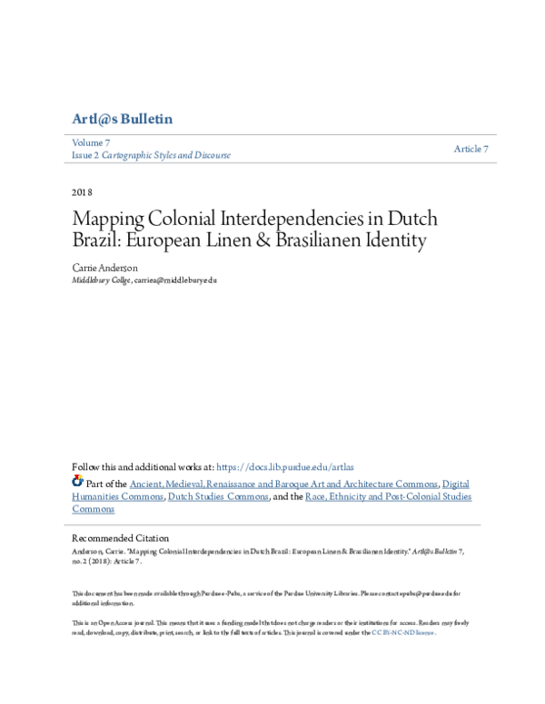 First page of “Mapping Colonial Interdependencies in Dutch Brazil: European Linen & Brasilianen Identity”