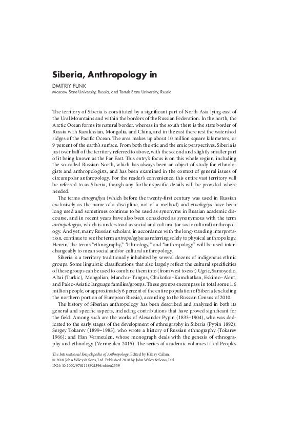 First page of “Siberia, Anthropology in”