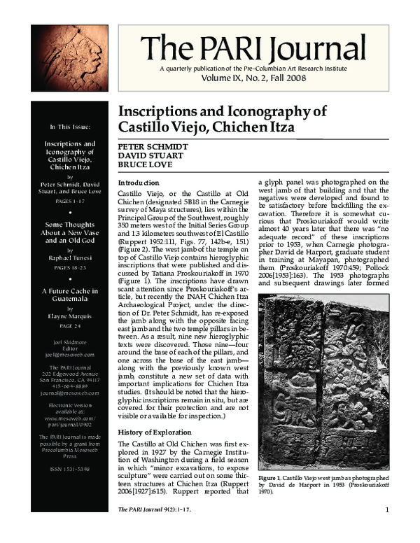 First page of “Inscriptions and Iconography of Castillo Viejo, Chichen Itza”