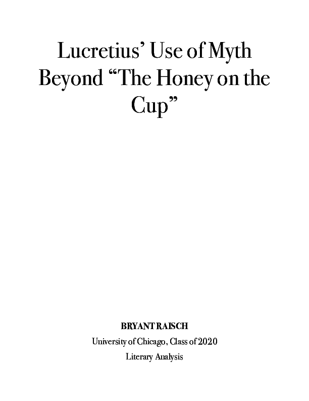 First page of “Lucretius' Use of Myth Beyond "The Honey on the Cup"”