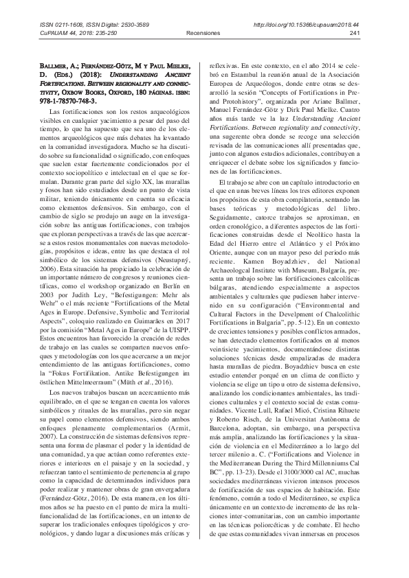 First page of “Review CUPAUAM - Understanding Ancient Fortifications: Between Regionality and Connectivity”