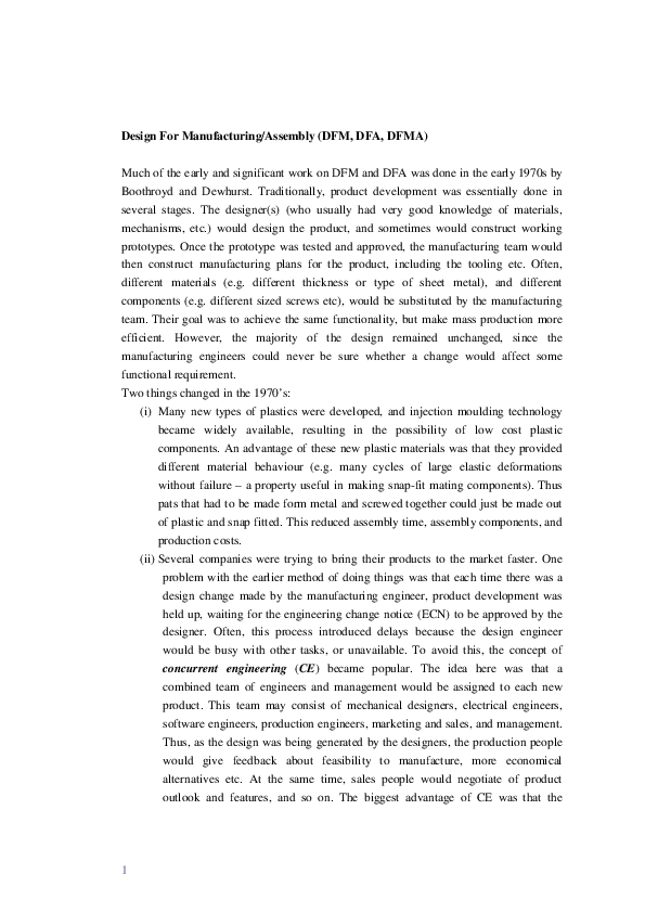 First page of “Design For Manufacturing Assembly (DFM, DFA, DFMA)”