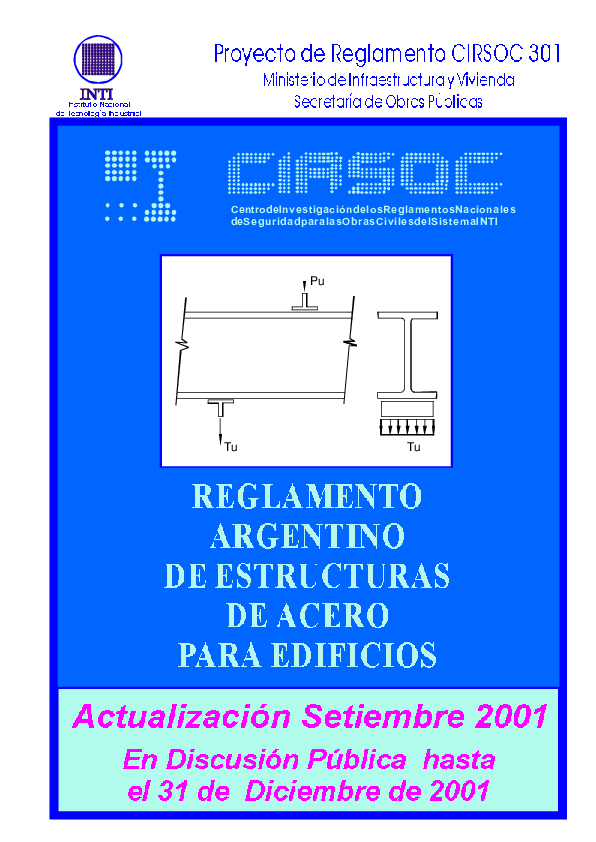 First page of “CentrodeInvestigacióndelosReglamentosNacionales deSeguridadparalasObrasCivilesdelSistemaINTI”