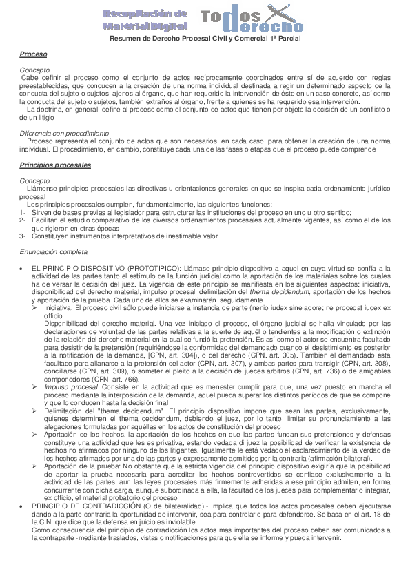 First page of “Resumen de Derecho Procesal Civil y Comercial 1º Parcial”