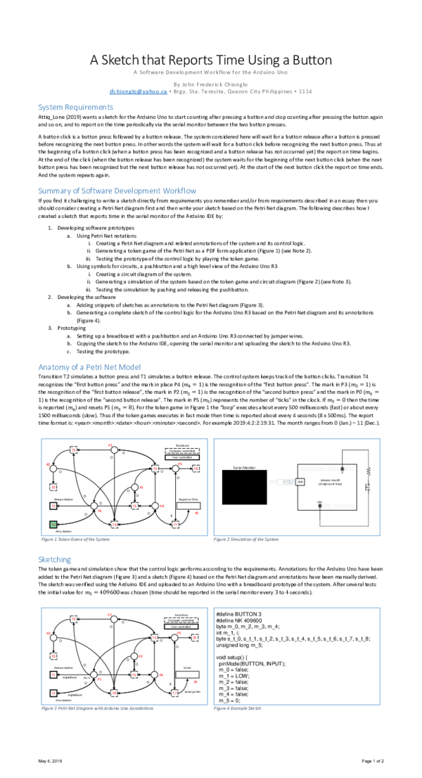 First page of “A Sketch that Reports Time Using a Button”