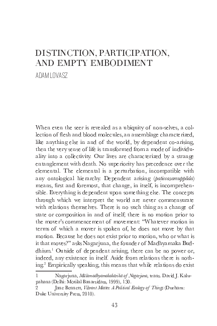 First page of “Distinction, Participation, and Empty Embodiment”