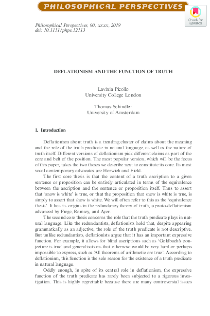 First page of “Deflationism and the Function of Truth [Philosophical Perspectives]”