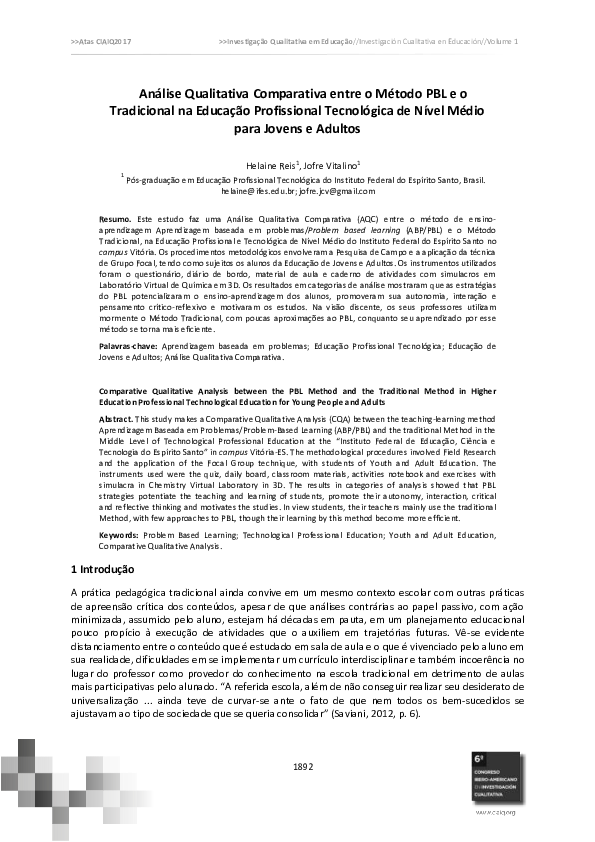 First page of “Artigo PBL x Tradicional”