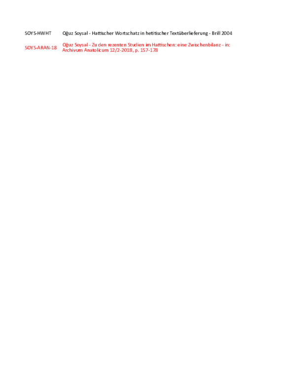 First page of “Hattic basic lexicon - June 2019 update”