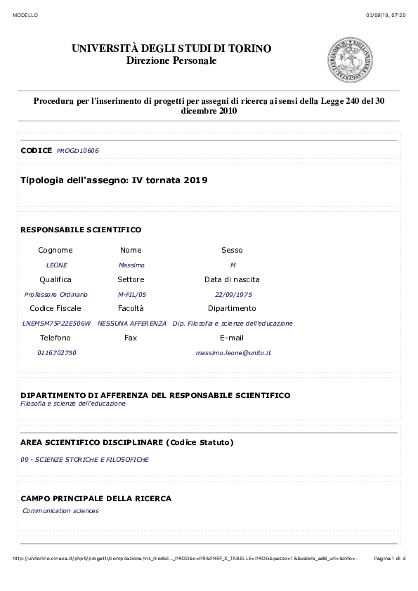 First page of “2019 - 5 Post-Doc Positions - ERC Consolidator Grant Project "FACETS"”