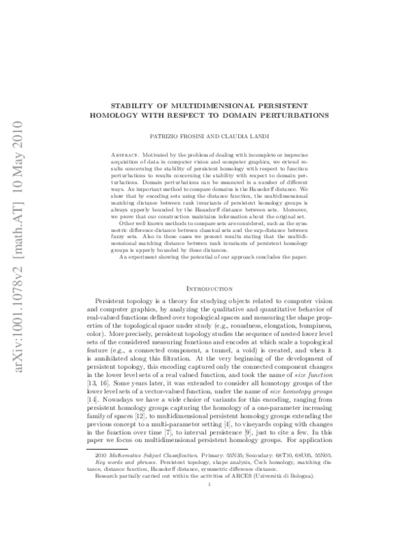 First page of “Stability of multidimensional persistent homology with respect to domain perturbations”